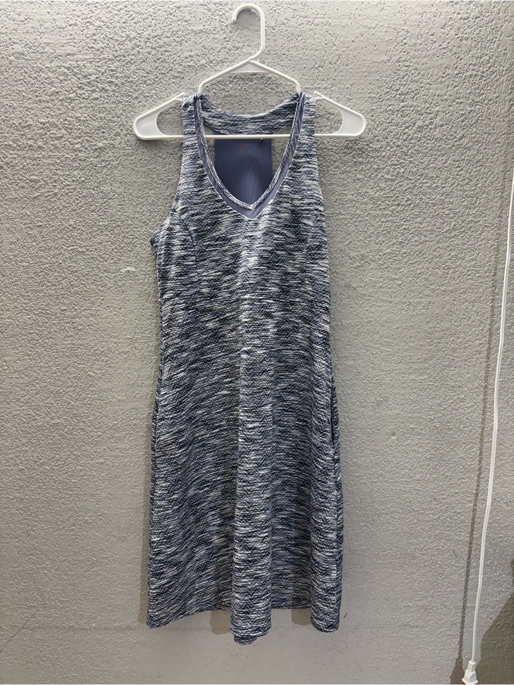 MPG Heathered Navy and White Sleeveless V-Neck Dress